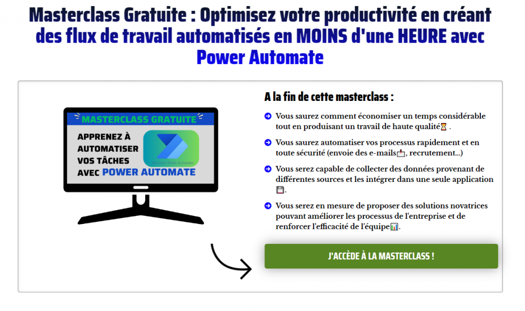 Apprendre gratuitement l'automatisation de travail avec notre masterclass gratuite sur Power Automate.